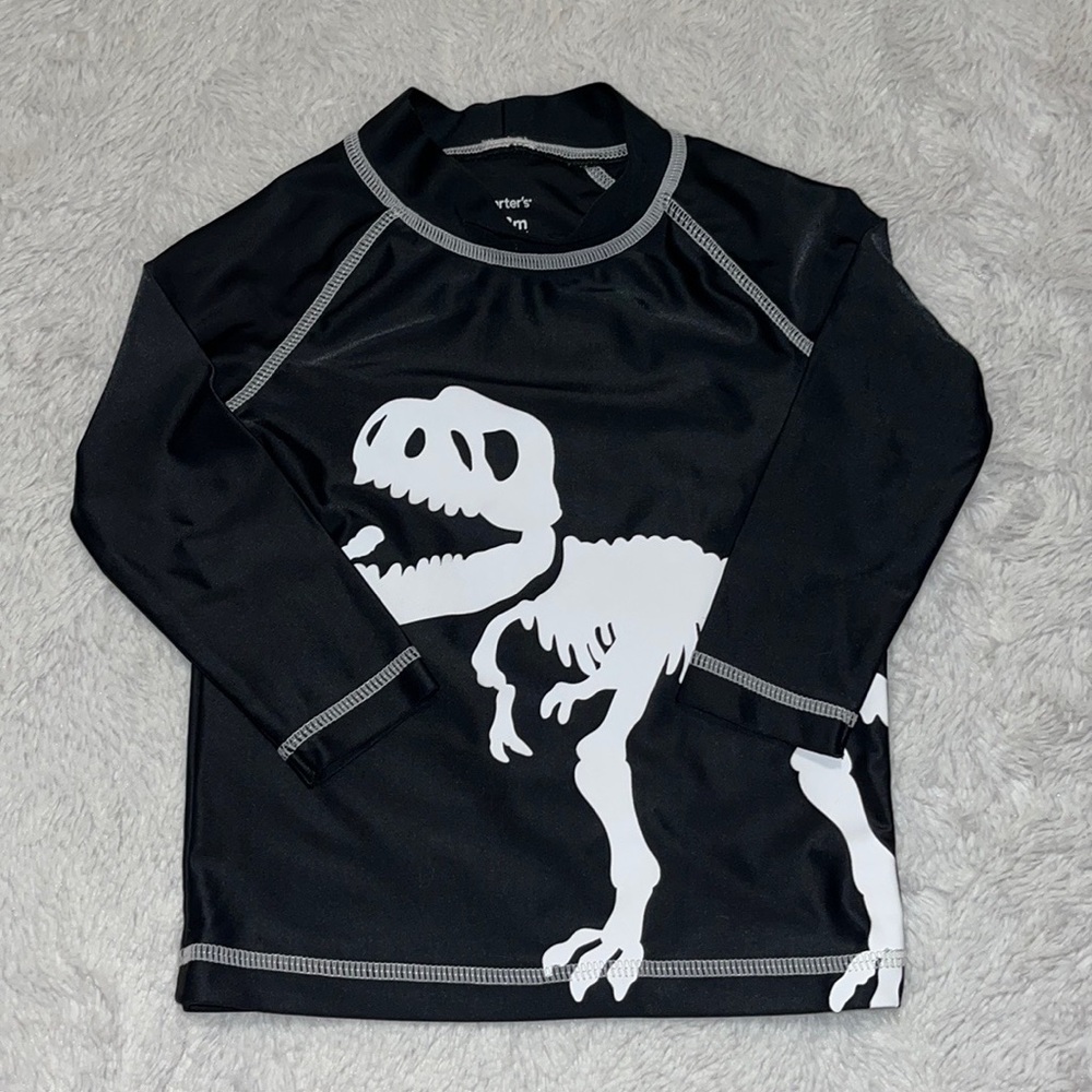 Carters Dinosaur graphic rashguard  black and white long sleeve swim top